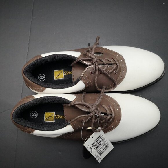 NWT Spalding Ladies Size 6 Dark Brown & White Faux Leather Golf Shoes - Picture 9 of 9